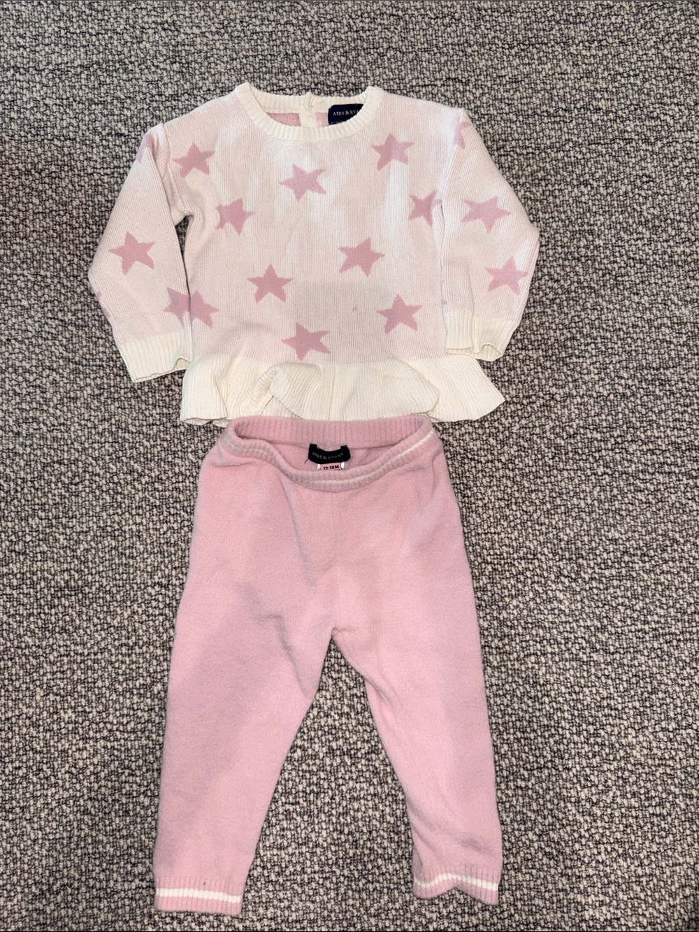 Andy & Evan Cream Sweater with Pink Star Print and Pink Knit Pants
